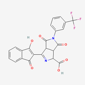 molecular formula C23H13F3N2O6 B2465790 3-(1,3-dioxo-1,3-dihydro-2H-inden-2-yliden)-4,6-dioxo-5-[3-(trifluoromethyl)phenyl]octahydropyrrolo[3,4-c]pyrrole-1-carboxylic acid CAS No. 321521-98-6