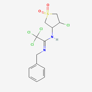 molecular formula C13H14Cl4N2O2S B2465795 N'-benzyl-2,2,2-trichloro-N-(4-chloro-1,1-dioxothiolan-3-yl)ethanimidamide CAS No. 300850-42-4