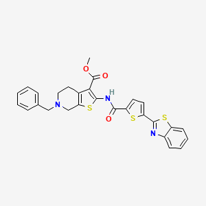 molecular formula C28H23N3O3S3 B2465805 2-(5-(苯并[d]噻唑-2-基)噻吩-2-甲酰胺)-6-苄基-4,5,6,7-四氢噻吩并[2,3-c]吡啶-3-甲酸甲酯 CAS No. 864938-94-3