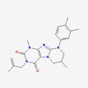 molecular formula C22H27N5O2 B2465857 9-(3,4-dimethylphenyl)-1,7-dimethyl-3-(2-methylprop-2-en-1-yl)-1H,2H,3H,4H,6H,7H,8H,9H-pyrimido[1,2-g]purine-2,4-dione CAS No. 844450-76-6