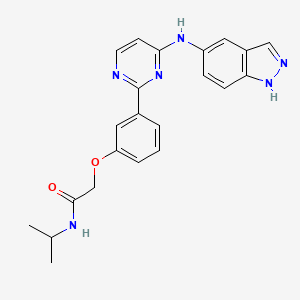 molecular formula C22H22N6O2 B2465864 2-(3-{4-[(1H-indazol-5-yl)imino]-1,4-dihydropyrimidin-2-yl}phenoxy)-N-(propan-2-yl)acetamide CAS No. 1596413-63-6