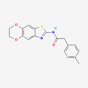 N-{10,13-dioxa-4-thia-6-azatricyclo[7.4.0.0^{3,7}]trideca-1,3(7),5,8-tetraen-5-yl}-2-(4-methylphenyl)acetamide
