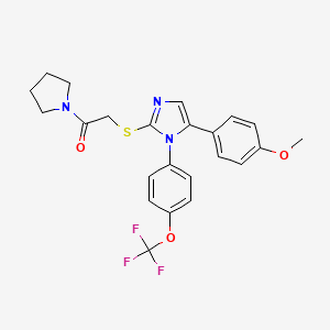 molecular formula C23H22F3N3O3S B2465879 2-((5-(4-methoxyphenyl)-1-(4-(trifluoromethoxy)phenyl)-1H-imidazol-2-yl)thio)-1-(pyrrolidin-1-yl)ethanone CAS No. 1226441-33-3