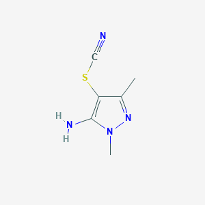 molecular formula C6H8N4S B2465888 [(5-amino-1,3-dimethyl-1H-pyrazol-4-yl)sulfanyl]formonitrile CAS No. 19688-92-7
