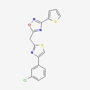 molecular formula C16H10ClN3OS2 B2465890 5-((4-(3-Chlorophenyl)thiazol-2-yl)methyl)-3-(thiophen-2-yl)-1,2,4-oxadiazole CAS No. 1115873-56-7