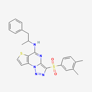 molecular formula C24H23N5O2S2 B2465910 3-(3,4-dimethylphenylsulfonyl)-N-(1-phenylpropan-2-yl)thieno[2,3-e][1,2,3]triazolo[1,5-a]pyrimidin-5-amine CAS No. 892735-47-6