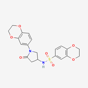 molecular formula C20H20N2O7S B2465912 N-(1-(2,3-dihydrobenzo[b][1,4]dioxin-6-yl)-5-oxopyrrolidin-3-yl)-2,3-dihydrobenzo[b][1,4]dioxine-6-sulfonamide CAS No. 896316-93-1