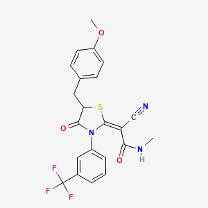 molecular formula C22H18F3N3O3S B2465923 (E)-2-cyano-2-(5-(4-methoxybenzyl)-4-oxo-3-(3-(trifluoromethyl)phenyl)thiazolidin-2-ylidene)-N-methylacetamide CAS No. 1049035-63-3
