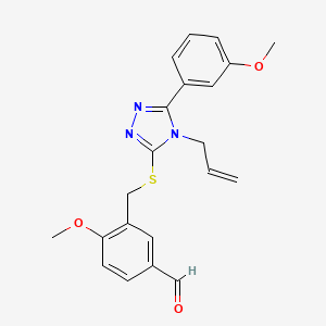 molecular formula C21H21N3O3S B2465926 4-Methoxy-3-[[5-(3-methoxyphenyl)-4-prop-2-enyl-1,2,4-triazol-3-yl]sulfanylmethyl]benzaldehyde CAS No. 1825484-32-9