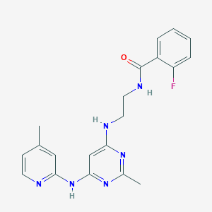 2-fluoro-N-(2-((2-methyl-6-((4-methylpyridin-2-yl)amino)pyrimidin-4-yl)amino)ethyl)benzamide
