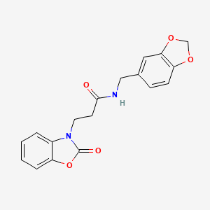 molecular formula C18H16N2O5 B2465950 N-(1,3-benzodioxol-5-ylmethyl)-3-(2-oxo-1,3-benzoxazol-3-yl)propanamide CAS No. 853751-94-7