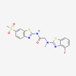 molecular formula C18H15FN4O3S3 B2465960 2-((4-fluorobenzo[d]thiazol-2-yl)(methyl)amino)-N-(6-(methylsulfonyl)benzo[d]thiazol-2-yl)acetamide CAS No. 1351660-64-4