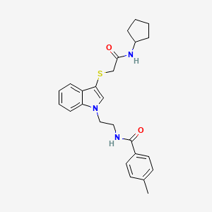 molecular formula C25H29N3O2S B2465963 N-(2-(3-((2-(环戊基氨基)-2-氧代乙基)硫基)-1H-吲哚-1-基)乙基)-4-甲基苯甲酰胺 CAS No. 896676-84-9