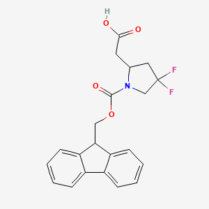 molecular formula C21H19F2NO4 B2465993 2-[1-(9H-Fluoren-9-ylmethoxycarbonyl)-4,4-difluoropyrrolidin-2-yl]acetic acid CAS No. 2385183-22-0