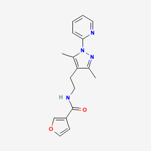molecular formula C17H18N4O2 B2465994 N-(2-(3,5-dimethyl-1-(pyridin-2-yl)-1H-pyrazol-4-yl)ethyl)furan-3-carboxamide CAS No. 2034487-48-2