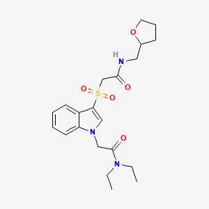 molecular formula C21H29N3O5S B2466001 N,N-diethyl-2-(3-((2-oxo-2-(((tetrahydrofuran-2-yl)methyl)amino)ethyl)sulfonyl)-1H-indol-1-yl)acetamide CAS No. 878057-29-5