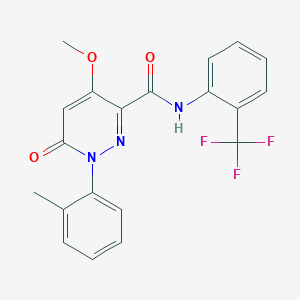 molecular formula C20H16F3N3O3 B2466011 4-methoxy-1-(2-methylphenyl)-6-oxo-N-[2-(trifluoromethyl)phenyl]pyridazine-3-carboxamide CAS No. 942004-85-5