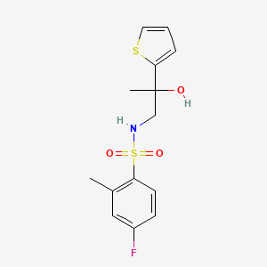 molecular formula C14H16FNO3S2 B2466015 4-fluoro-N-(2-hydroxy-2-(thiophen-2-yl)propyl)-2-methylbenzenesulfonamide CAS No. 1351587-67-1
