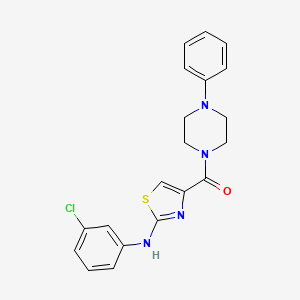 molecular formula C20H19ClN4OS B2466029 (2-((3-Chlorophenyl)amino)thiazol-4-yl)(4-phenylpiperazin-1-yl)methanone CAS No. 1203403-70-6