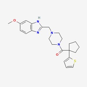 molecular formula C23H28N4O2S B2466032 (4-((5-methoxy-1H-benzo[d]imidazol-2-yl)methyl)piperazin-1-yl)(1-(thiophen-2-yl)cyclopentyl)methanone CAS No. 1172251-35-2