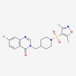 molecular formula C19H21FN4O4S B2466045 3-[[1-[(3,5-Dimethyl-1,2-oxazol-4-yl)sulfonyl]piperidin-4-yl]methyl]-7-fluoroquinazolin-4-one CAS No. 2415634-88-5