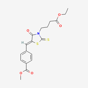 molecular formula C18H19NO5S2 B2466046 (Z)-methyl 4-((3-(4-ethoxy-4-oxobutyl)-4-oxo-2-thioxothiazolidin-5-ylidene)methyl)benzoate CAS No. 681815-01-0