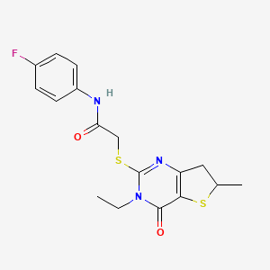 molecular formula C17H18FN3O2S2 B2466053 2-[(3-ethyl-6-methyl-4-oxo-6,7-dihydrothieno[3,2-d]pyrimidin-2-yl)sulfanyl]-N-(4-fluorophenyl)acetamide CAS No. 851409-33-1