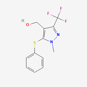 molecular formula C12H11F3N2OS B2466067 [1-Methyl-5-(phenylsulfanyl)-3-(trifluoromethyl)-1H-pyrazol-4-yl]methanol CAS No. 318239-51-9
