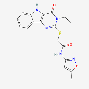 molecular formula C18H17N5O3S B2466076 2-((3-ethyl-4-oxo-4,5-dihydro-3H-pyrimido[5,4-b]indol-2-yl)thio)-N-(5-methylisoxazol-3-yl)acetamide CAS No. 888462-06-4