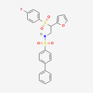 molecular formula C24H20FNO5S2 B2466098 N-[2-[(4-氟苯基)磺酰基]-2-(2-呋喃基)乙基]联苯-4-磺酰胺 CAS No. 896328-77-1
