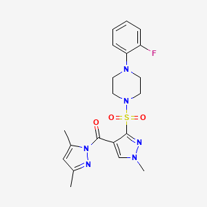 molecular formula C20H23FN6O3S B2466107 1-({4-[(3,5-dimethyl-1H-pyrazol-1-yl)carbonyl]-1-methyl-1H-pyrazol-3-yl}sulfonyl)-4-(2-fluorophenyl)piperazine CAS No. 1984056-25-8