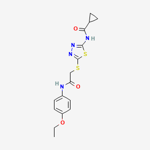 molecular formula C16H18N4O3S2 B2466124 N-[5-[2-(4-乙氧基苯胺)-2-氧代乙基]硫代-1,3,4-噻二唑-2-基]环丙烷甲酰胺 CAS No. 391869-63-9
