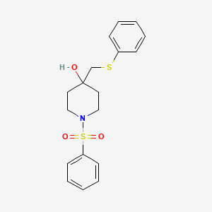 molecular formula C18H21NO3S2 B2466127 4-[(苯硫基)甲基]-1-(苯磺酰基)-4-哌啶醇 CAS No. 478041-55-3