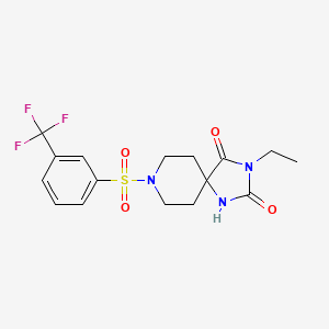 molecular formula C16H18F3N3O4S B2466131 3-Ethyl-8-((3-(trifluoromethyl)phenyl)sulfonyl)-1,3,8-triazaspiro[4.5]decane-2,4-dione CAS No. 941880-84-8