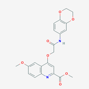 molecular formula C22H20N2O7 B2466159 Methyl 4-(2-((2,3-dihydrobenzo[b][1,4]dioxin-6-yl)amino)-2-oxoethoxy)-6-methoxyquinoline-2-carboxylate CAS No. 1358124-38-5