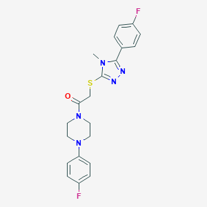 molecular formula C21H21F2N5OS B246617 2-{[5-(4-fluorophenyl)-4-methyl-4H-1,2,4-triazol-3-yl]sulfanyl}-1-[4-(4-fluorophenyl)piperazin-1-yl]ethanone 