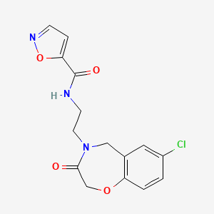 molecular formula C15H14ClN3O4 B2466196 N-(2-(7-chloro-3-oxo-2,3-dihydrobenzo[f][1,4]oxazepin-4(5H)-yl)ethyl)isoxazole-5-carboxamide CAS No. 2034411-43-1