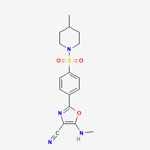 molecular formula C17H20N4O3S B2466207 5-(Methylamino)-2-(4-((4-methylpiperidin-1-yl)sulfonyl)phenyl)oxazole-4-carbonitrile CAS No. 940999-98-4