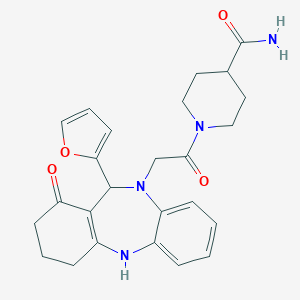 molecular formula C25H28N4O4 B246621 1-{[11-(2-furyl)-1-hydroxy-2,3,4,11-tetrahydro-10H-dibenzo[b,e][1,4]diazepin-10-yl]acetyl}piperidine-4-carboxamide 