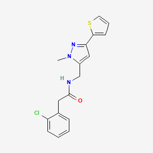 2-(2-Chlorophenyl)-N-[(2-methyl-5-thiophen-2-ylpyrazol-3-yl)methyl]acetamide