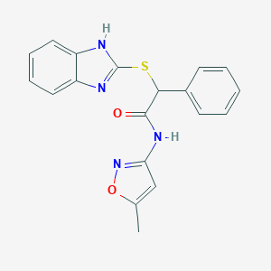 molecular formula C19H16N4O2S B246623 2-(1H-benzimidazol-2-ylsulfanyl)-N-(5-methyl-1,2-oxazol-3-yl)-2-phenylacetamide 