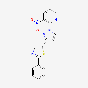 molecular formula C17H11N5O2S B2466243 3-Nitro-2-(3-(2-phenyl-1,3-thiazol-5-yl)-1H-pyrazol-1-yl)pyridine CAS No. 318255-94-6