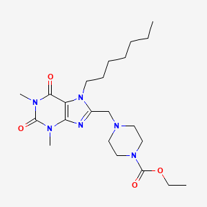 molecular formula C22H36N6O4 B2466248 ethyl 4-[(7-heptyl-1,3-dimethyl-2,6-dioxo-2,3,6,7-tetrahydro-1H-purin-8-yl)methyl]piperazine-1-carboxylate CAS No. 851942-28-4