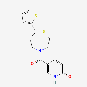 molecular formula C15H16N2O2S2 B2466295 5-(7-(thiophen-2-yl)-1,4-thiazepane-4-carbonyl)pyridin-2(1H)-one CAS No. 1704635-55-1