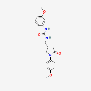 molecular formula C21H25N3O4 B2466296 1-((1-(4-Ethoxyphenyl)-5-oxopyrrolidin-3-yl)methyl)-3-(3-methoxyphenyl)urea CAS No. 954696-26-5