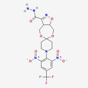 molecular formula C18H19F3N6O8 B2466300 4,5-双（羟甲基）-3-酰肼基-4,5-二氢异恶唑-1(2,6-二硝基-4-三氟甲苯基)哌啶-4-酮乙缩醛 CAS No. 303153-01-7
