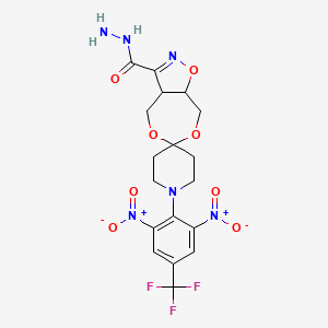 molecular formula C18H19F3N6O8 B2466300 1'-[2,6-dinitro-4-(trifluoromethyl)phenyl]spiro[3a,4,8,8a-tetrahydro-[1,3]dioxepino[5,6-d][1,2]oxazole-6,4'-piperidine]-3-carbohydrazide CAS No. 303153-01-7