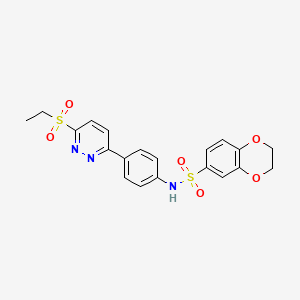 molecular formula C20H19N3O6S2 B2466315 N-(4-(6-(ethylsulfonyl)pyridazin-3-yl)phenyl)-2,3-dihydrobenzo[b][1,4]dioxine-6-sulfonamide CAS No. 921586-22-3