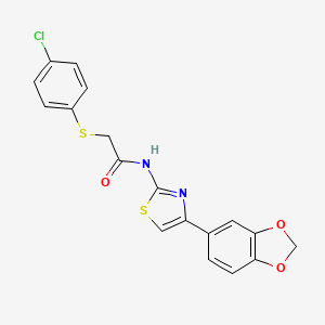 molecular formula C18H13ClN2O3S2 B2466325 N-(4-(苯并[d][1,3]二氧杂环-5-基)噻唑-2-基)-2-((4-氯苯基)硫代)乙酰胺 CAS No. 895470-35-6