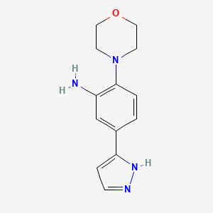 molecular formula C13H16N4O B2466329 2-吗啉基-5-(1H-吡唑-5-基)苯胺 CAS No. 1029989-48-7